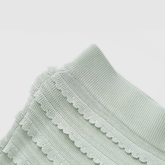 Women Ribbed Knit Two-Piece Set Round Neck Cardigan-Midi Skirt Mint Green Size M - Picture 13 of 17